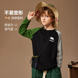 ASK JUNIOR童装儿童T恤秋装长袖男童纯棉跑步运动打底青少年上衣 黑色 150