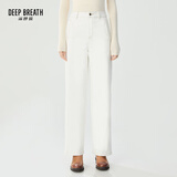 深呼吸DEEP BREATH女装撞色大口袋高腰直筒休闲加绒牛仔长裤女A100298 白 S (2)