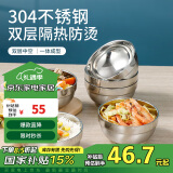 尚菲优品 304不锈钢碗12cm汤碗面碗 双层隔热 白金碗6只装 SF-8112S-6