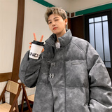 OEMG美式复古金属飞机扣棉服男女冬季加厚保暖宽松面包服棉衣外套棉袄 灰色 XL [建议125-140斤]