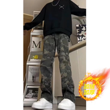 7家优品 迷彩牛仔裤男士秋冬季款美式高街伐木工装宽松直筒加绒长裤子男 SBXS-F5425迷彩色加绒 2XL