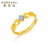 赛菲尔黄金戒指足金999.9古法金珐琅星如意花丝活口女戒 约2.10克