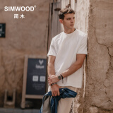 SIMWOOD/简木【标准宽松 】310g基础纯色重磅打底圆领短袖t恤SN120088 白色 XL （建议146-160斤）