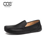 CCE真皮一脚蹬豆豆鞋男牛皮时尚潮流懒人鞋方头手工套脚男鞋1031 黑色 42