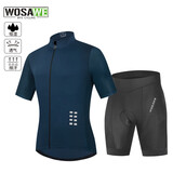 沃萨维（WOSAWE）春夏季公路车薄款长袖自行车骑行服高弹透气速干山地车短袖上衣男 【初适】宝蓝色短袖+骑行短裤 XL （适合80-90KG)