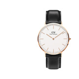 丹尼尔惠灵顿（DanielWellington）dw手表男 简约石英男士手表时尚欧美腕表 生日礼物送男友 白盘无纹黑皮带丨男表40MM-DW007