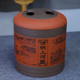 怡乐陶 宜兴原矿紫砂茶叶罐普洱七子饼大号存储罐茶罐普洱缸存茶密封罐 牛盖七饼清明（紫红款） 7饼