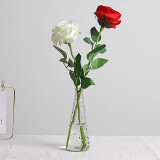 TaTanice   花瓶红白玫瑰+雨点花瓶 玻璃花瓶仿真花轻奢花瓶摆件水珠花瓶