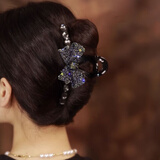 伊黛儿黑色蝴蝶结抓夹发夹后脑勺大号鲨鱼夹子高级感头饰生日礼物送女友 满钻蝴蝶抓夹F2077