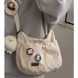 小野七天大容量单肩包包女韩版学院风通勤饺子包少女学生上课斜挎包百搭 米色斜挎包单包+ 零钱包