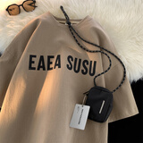 型于格纯棉短袖t恤男士2025夏季潮牌美式复古印花上衣宽松大码半袖男装 DX00卡其色 2XL 建议(145-160斤)