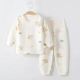 缤丽猫新生儿无骨纯棉四季简约套装婴儿衣服分体二件套装男女宝宝童装 肩扣套装-小黄梨小熊 80