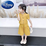迪士尼（Disney）儿童装女童套装夏装新款女宝宝短袖两件套夏季小女孩上衣服潮 女童黄色阔腿裤套装 100 建议身高90-93cm