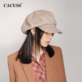 CACUSS贝雷帽女八角帽画家帽大头围云朵帽显脸小帽子女 卡其色