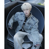 OEMG美式高街vibe牛仔外套男生春秋冬季潮流牌痞帅立领复古夹克上衣服 蓝色 XL 【建议135-150斤】