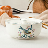 金岚玉唐山骨瓷7英寸面碗瓷盖大碗7吋盖碗面汤碗陶瓷带盖子微波炉泡面碗 青雀之喜-7英寸直口+带揪盖