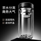 婕茵桐茶水分离鹅蛋杯耐高温泡茶双层隔热玻璃水杯男士商务双层玻璃杯子 皮纹黑 400ml 1只 双层隔热茶水玻璃杯