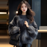 皮尔卡丹（pierre cardin）圆领针织衫女装2025秋季新款小香风加厚毛衣女打底衫红色上衣女 黑灰色 均码 建议80-140斤
