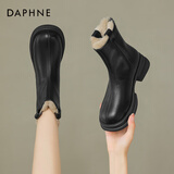 达芙妮瘦瘦靴女春秋单靴平底秋冬季加绒加厚马丁靴小短靴子东北女鞋子 黑色/加绒XQ4023605004 38