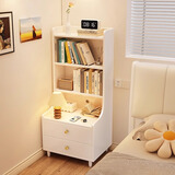 欢乐舒坞实木床头柜书架一体多层置物架卧室床边加高储物柜小型窄款收纳柜 三层款#象牙白【43*40*118】