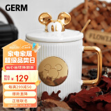格沵（germ）迪士尼联名米奇马克杯风琴带盖陶瓷男女伴手礼咖啡杯400ML-流光白