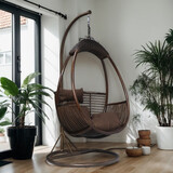 天然真藤高端吊篮藤椅阳台网红室内秋千懒人家用摇摇椅子休闲吊椅 柚黑色天然真藤吊篮 送坐垫地毯