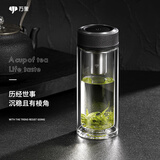 万象（WANXIANG）双层玻璃杯节日礼物送男友大容量便携礼盒男士商务办公车载茶水杯 V21RL-皮纹黑 480ml