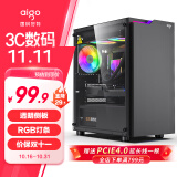 爱国者（aigo）JV13黑色 电脑台式主机箱 桌面matx小机箱（透明侧板/ITX主板/240水冷/RGB灯条）