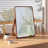 家用简约实木化妆镜台式桌面可折叠梳妆镜女卧室大号随身便携镜子 咖啡色木质化妆镜