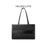 INJOYLIFE草编包女夏大容量托特包小众质感单肩包新款法式编织包 黑色
