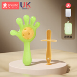 新安代手摇铃新生儿硅胶玩具0-3个月宝宝益智抓握训练可啃咬安抚牙胶 莱茵绿+磨牙棒【送收纳盒*2】