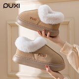 朴西棉拖鞋冬款加绒包跟棉鞋女款雪地靴家居家外麂皮加厚防滑棉拖鞋女 卡其 【保暖棉鞋】 38 【38-39】