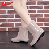 回力雨鞋女式透气雨靴韩版防滑水鞋套鞋防水中筒水靴时尚胶鞋女鞋子女 卡其HL523 36
