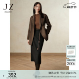 玖姿·安娜蔻商务通勤简洁气质百搭毛呢A字半身腰裙女2024冬款 素黑 L