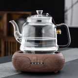 borunHOME 手工编绳全玻璃烧水壶电陶炉专用高硼硅家用泡茶耐热耐高温花茶 02款胡桃色电陶炉+编绳壶 1.3L