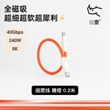 CANDYSIGN制糖工厂兼容雷电4数据线USB4全功能240W快充Type-C20cm糖橙细雳线Macbook华为笔记本8K视频短线 