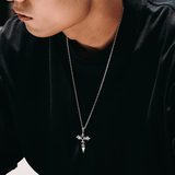 铭扬饰海 【可刻字】925纯银天使之翼项链男士潮十字架吊坠生日礼物送男友 【恶魔之翼】纯银吊坠+银链-55cm