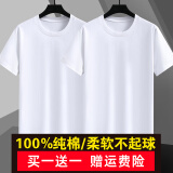 战浩【2件】纯棉短袖t恤男夏季衣服圆领半袖宽松白上衣纯色打底衫体恤 白色+白色 3XL建议【160-175斤】