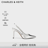 CHARLES&KEITH质感链条尖头高跟鞋凉鞋子鞋生日礼物送女友CK1-60280377 Silver银色 34