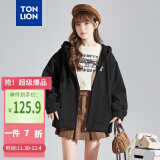 唐狮（TonLion）2024针织外套女休闲卫衣开衫连帽上衣 黑色 M