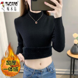 啄木鸟（TUCANO）羊毛衫女秋冬加绒毛衣女一体绒内搭大尺码半高领羊毛针织打底 黑色【加厚一体绒】 L 建议(105-120斤)