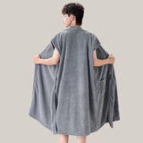 暖优大码浴巾可穿220斤加大人浴衣裙女男士睡袍吸水速干浴袍秋冬薄款 灰色：秀雅浴巾【100-230斤男】
