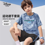 迪士尼（Disney）童装男女童针织速干短袖t恤套装2025夏装新款儿童户外运动两件套 暗灰丛林-速干 150 cm