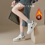 奥古狮登（Agsdon）休闲鞋女厚底冬季鞋子女学生百搭加绒华夫鞋女鞋 Y111052 米蓝 37