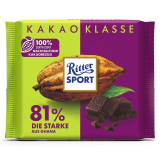 瑞特滋（RITTER SPORT）德国进口榛子果仁牛奶巧克力黑巧克力糖果喜糖 儿童休闲零食礼物 81%加纳特浓黑巧袋装100g