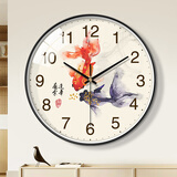 BBA挂钟客厅连年有余新中式创意餐厅装饰钟表挂墙石英钟25cm