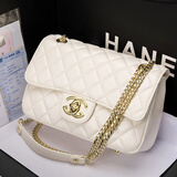 LEAD MODERN KEN真皮包包女包新款小香风菱格链条包单肩斜挎包女士腋下包生日礼物 白色