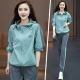 KESIMIAO轻奢品牌小个子休闲运动服套装女春秋2026新款时尚显瘦开衫卫衣女 蓝色/两件套 L (穿100-115斤)