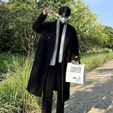 苏京猫新款男士风衣英伦风单排毛呢大衣男长款过膝韩版冬季加厚休闲外套 黑色 XL