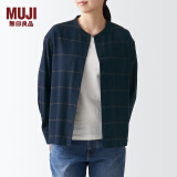 无印良品（MUJI）女式 法兰绒 立领衬衫 格子内搭 衬衣 纯棉全棉 女士秋款BCB19C1A 深藏青色格纹 S (155/80A)